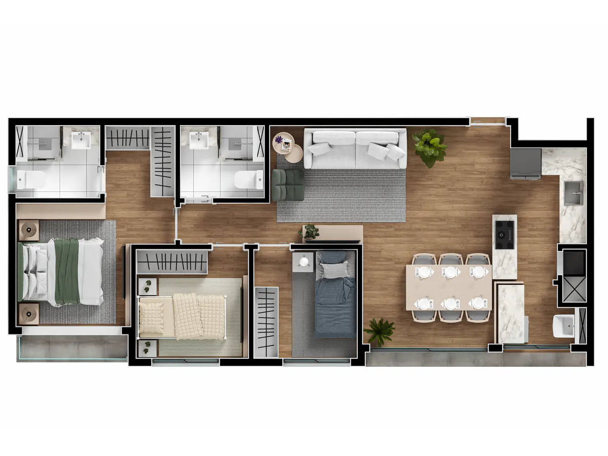 Planta Apartamento 3 quartos